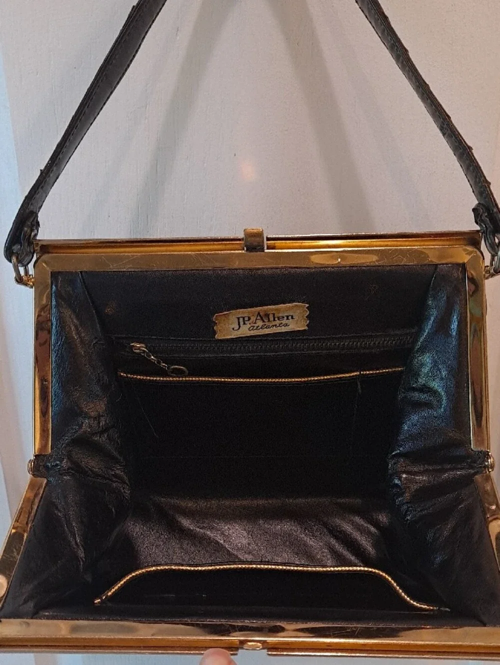 JP Allen Atlanta Vintage 50s Classic Black Genuine Croc Skin Top-Handle Satchel